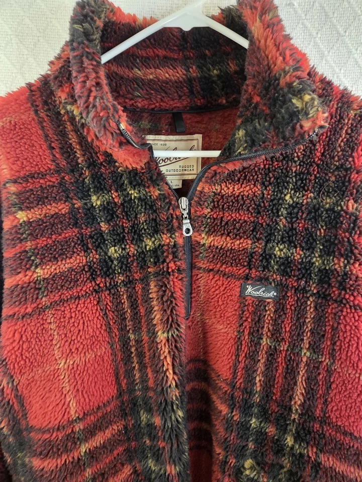 Chaqueta de Caza Woolrich Polar Para Hombres L Roja a Cuadros 1/4 Cremallera Pullover Gorpcore Retro Foto 2 de 4