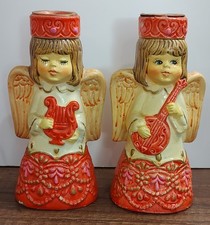 Vtg Commodore Christmas Angel Candle Holders Set Of 2 60s Mod MCM Holiday S4
