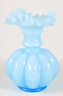 Vintage Fenton Ribbed Ruffled Edge Pale Blue Art Glass Melon Vase 6" Tall