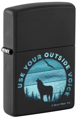 Zippo Feuerzeug Buck Wear Design Wolf und Mond Use Your Outside Voice Sturmfeuer