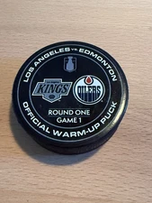 LA Kings vs Oilers 2025 Stanley Cup Playoffs Warm-Up Hockey Puck Round 1 Game 1