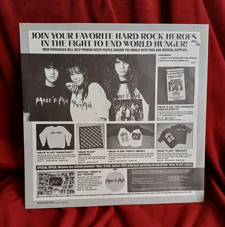 Hear'n Aid LP 1986 Compilation Mercury 826 044-1 Kiss Dio Rush Vintage TESTED  - Image 4 of 4