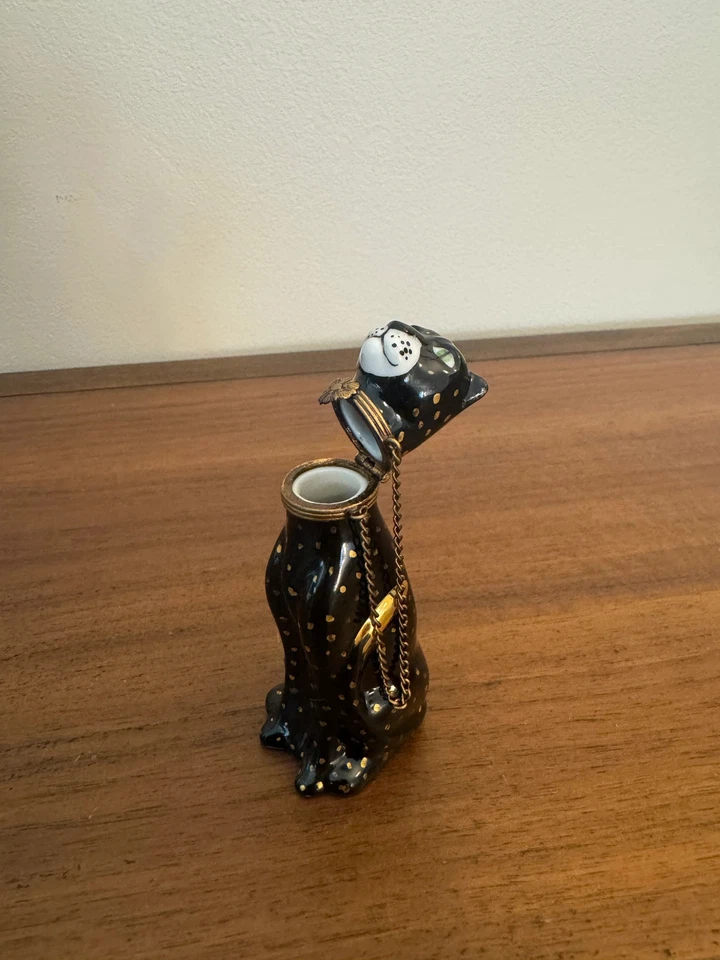 Caja de baratijas Chamart con forma de pantera negra de porcelana Limoges Francia Foto 3 de 4