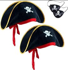 2 Pieces Pirate Hat Skull Print Pirate Captain Costume Cap - Pirate Accessori...
