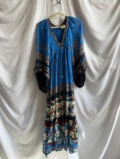 FARM Rio Anika Tiles Blue Maxi Dress Size S with Discoloration & Fabric Pull