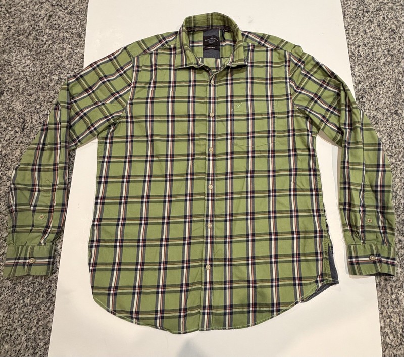 Blackberrys Mens Button Down Size XL plaid Green India Slim 100% Cotton