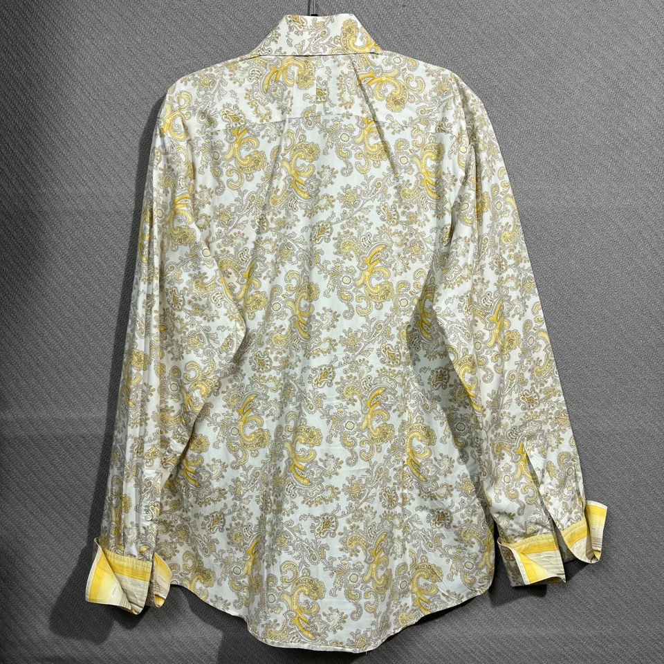Camisa Banana Republic Para Hombre XL 17-17.5 Amarillo Estampado Paisley Puño Francés Clásica Foto 2 de 4