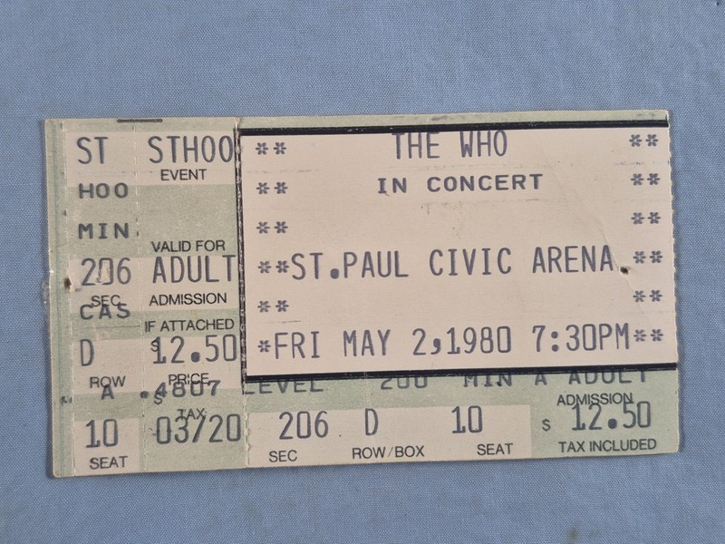 May 5-2-80 1980 THE WHO Ticket Stub St. Paul Civic Arena Mn