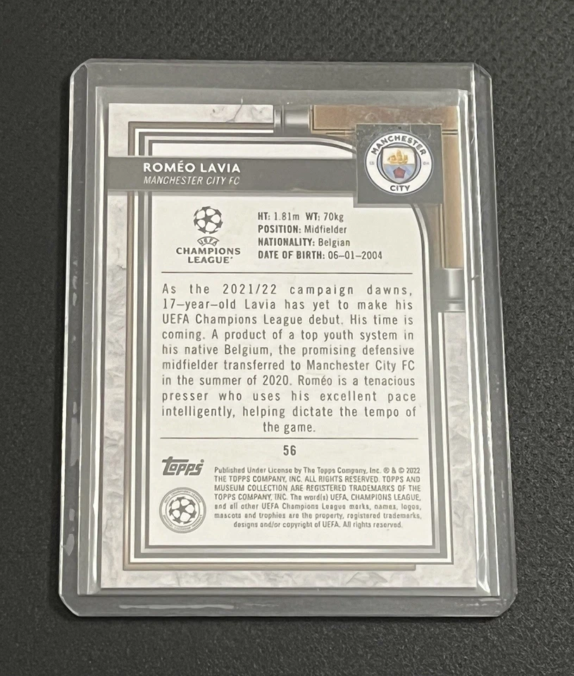 2021-22 Topps Museum Collection UCL - Sapphire #56 Romeo Lavia /75 (RC) - Image 2 of 2