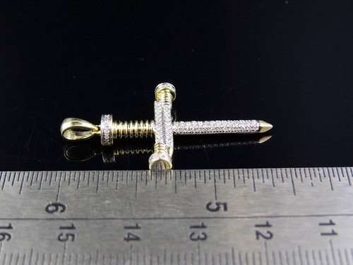 Men's 10k Yellow Gold Nail Cross 0.40 Ct Genuine Diamond Charm Pendant 1.5" - Bild 3 von 6