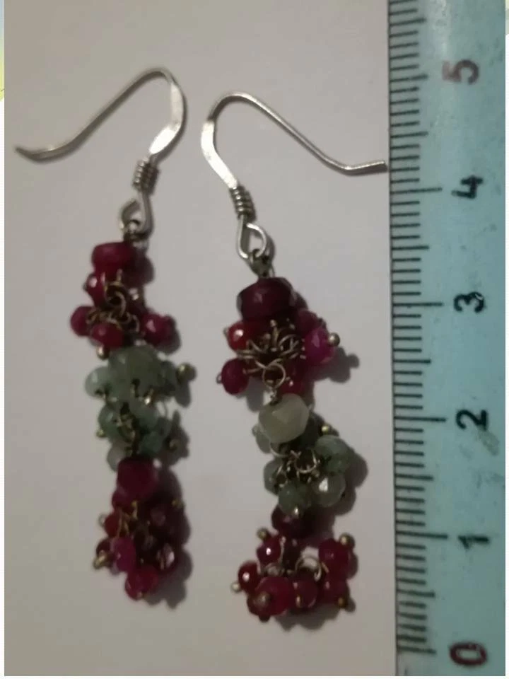 Demi parure - collana e orecchini - smeraldi, rubini, argento sterling - Immagine 4 di 4