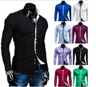 Stylish Mens Slim Fit Casual Double Collar Shirt Long Sleeve M L XL XXL DC12