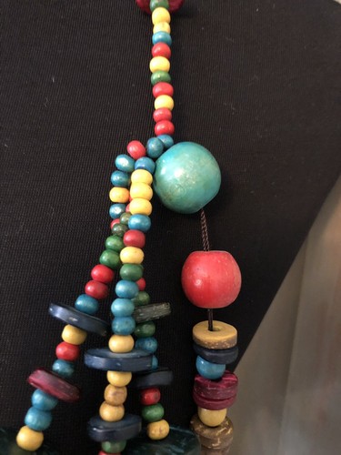 Philippines Necklace Bohemian Coconut Wood Color Beads Disk 17.5" WOW - Picture 4 of 7