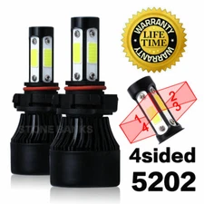 Pair 4-Side 5202 LED Headlight Bulbs 6000K White Super Bright Fog Light Bulb Kit