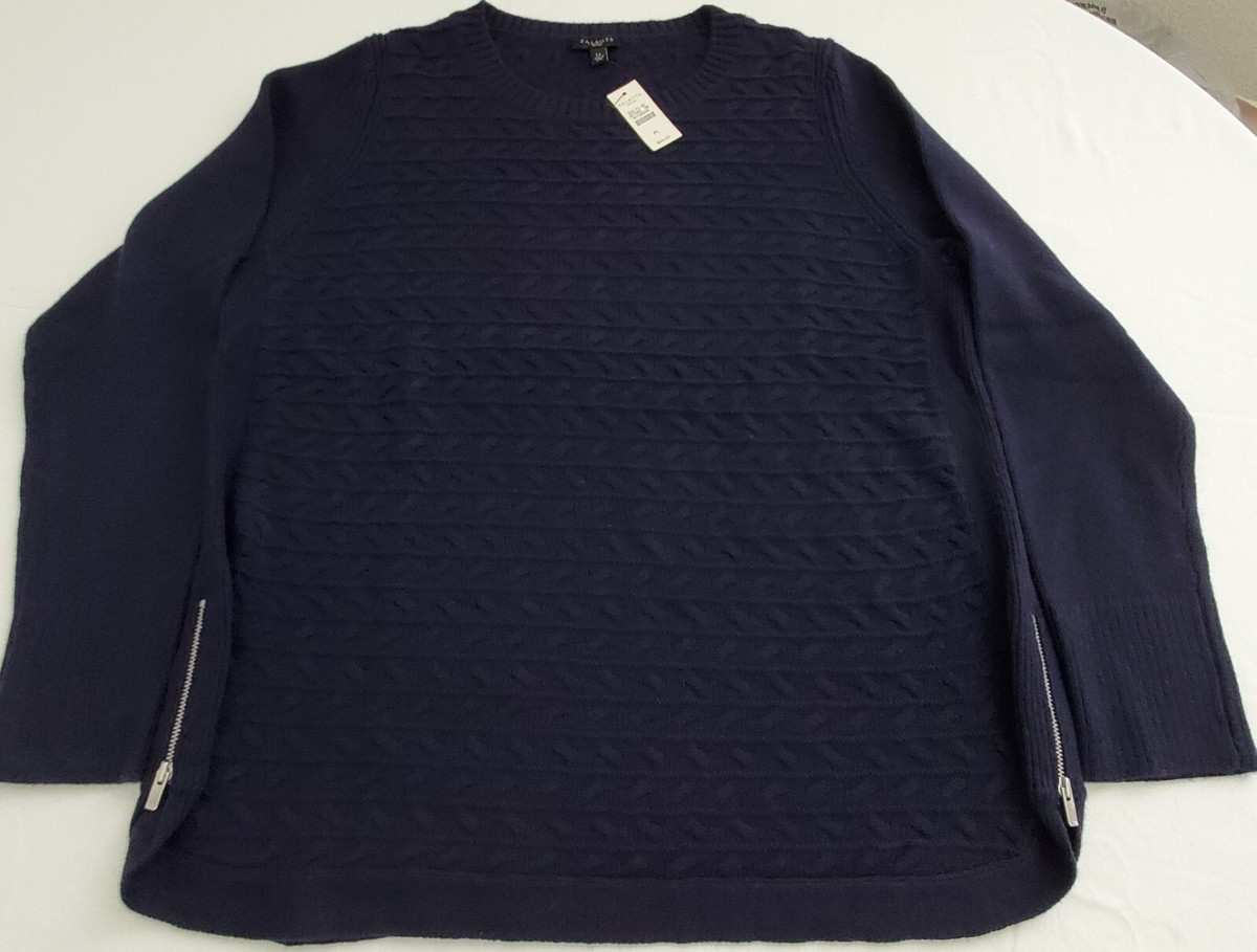 Pull Talbots Petites En Coton Rayé Bleu Marine Et Crème - Taille PL - Longues Manches - Neuf Sans étiquette