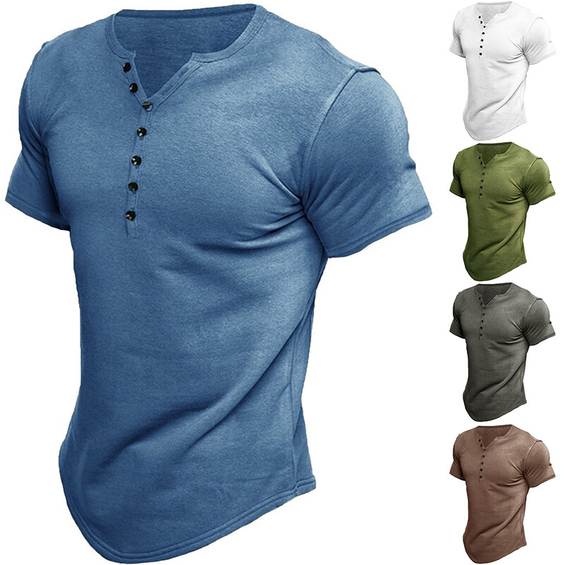 ◆bowlow◆ Panel henley neck t-shirt navy JWD Mens Henley Long Sleeve T-Shirt Cotton Casual Shirt US