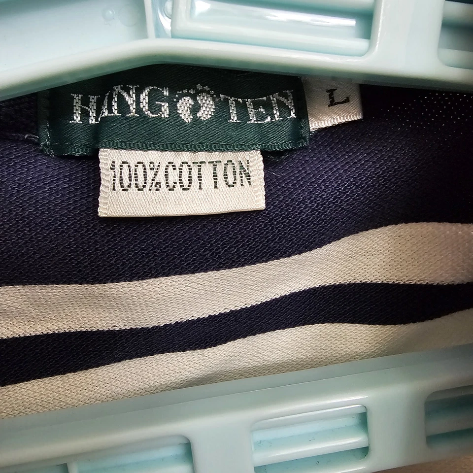 Polo Hang Ten Vintage Juvenil L Azul y Blanco Rayas Años 90 Retro Algodón Foto 4 de 4