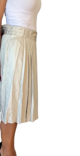 WOMEN'S MOSCHINO CHAMPAGNE BEIGE SILK PLEATED A LINE FLARE SKIRT RUCHED WAIST 8 - Picture 8 of 13