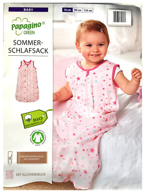 Baby Schlafsack Bio Baumwolle Strampelsack Pucksack Kleinkind Gr. 70 Rosa Stern