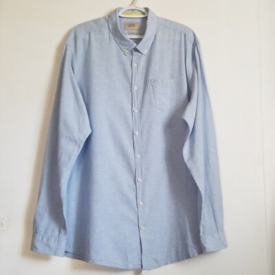 Camel Active Mens Long Sleeve Blue Linen Shirt Button Front Fitted Size 3XL