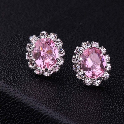 Women Crystal Sparkle Pierced Gem Earrings Stud Oval Ladies Silver-plated HOT - Picture 8 of 20
