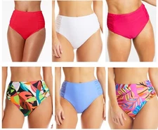 NWT Bar III Women's Shirred High Rise Bikini Bottoms Sizes XS-XL $60 12HL154