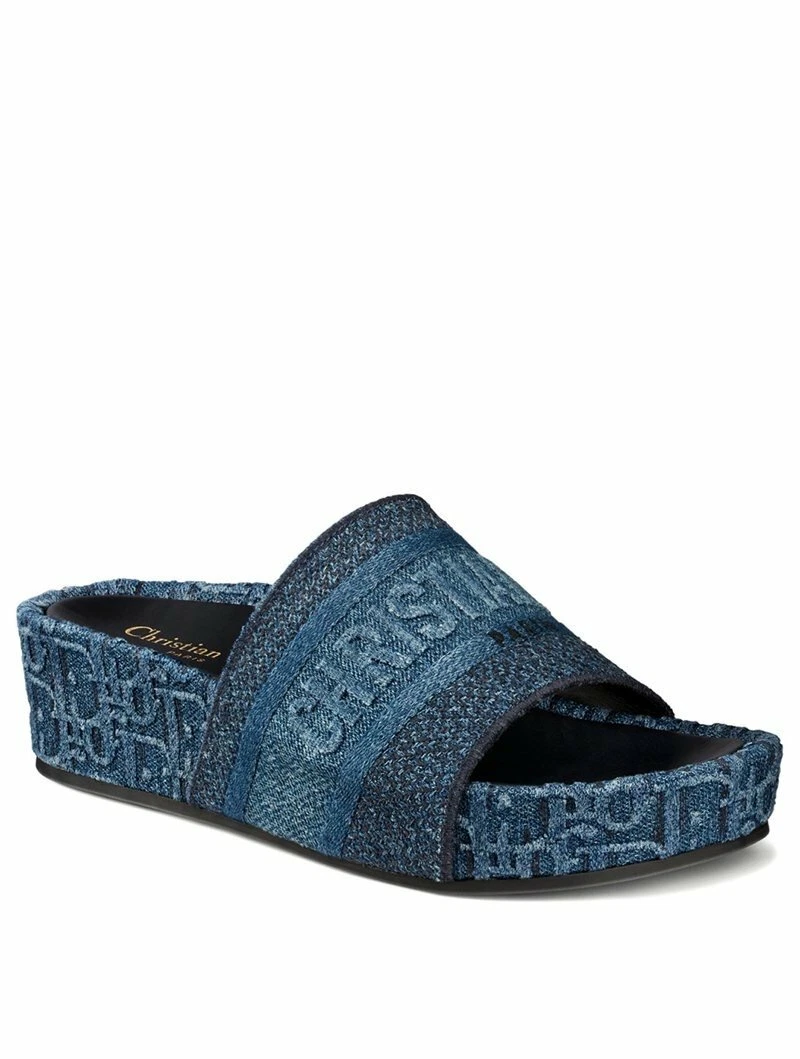 Christian DIOR DWAY LOGO ICONIC DENIM PLATE FORME DIAPOSITIVES PISCINE 39 41 J'ADORE CHAUSSURES