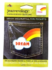 VTG Jean-e-ology Embroidered Iron-On Rainbow Pocket  Patch ☁️🌈DREAM 4.5" x 3.5"