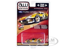 1966 FORD GT40 RHD #5 GOLD 1/64 DIECAST MODEL CAR BY AUTO WORLD CP7923