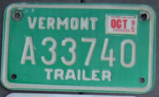 VERMONT 1995 Vintage motorcycle style trailer license plate  A 33740
