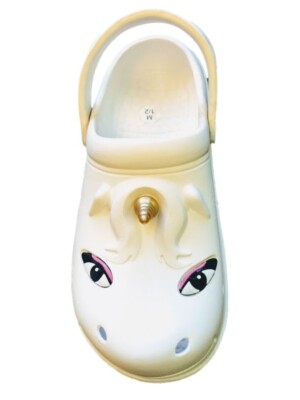 Kids Unicorn-Themed White Clogs  Adjustable Strap - SM 12/13