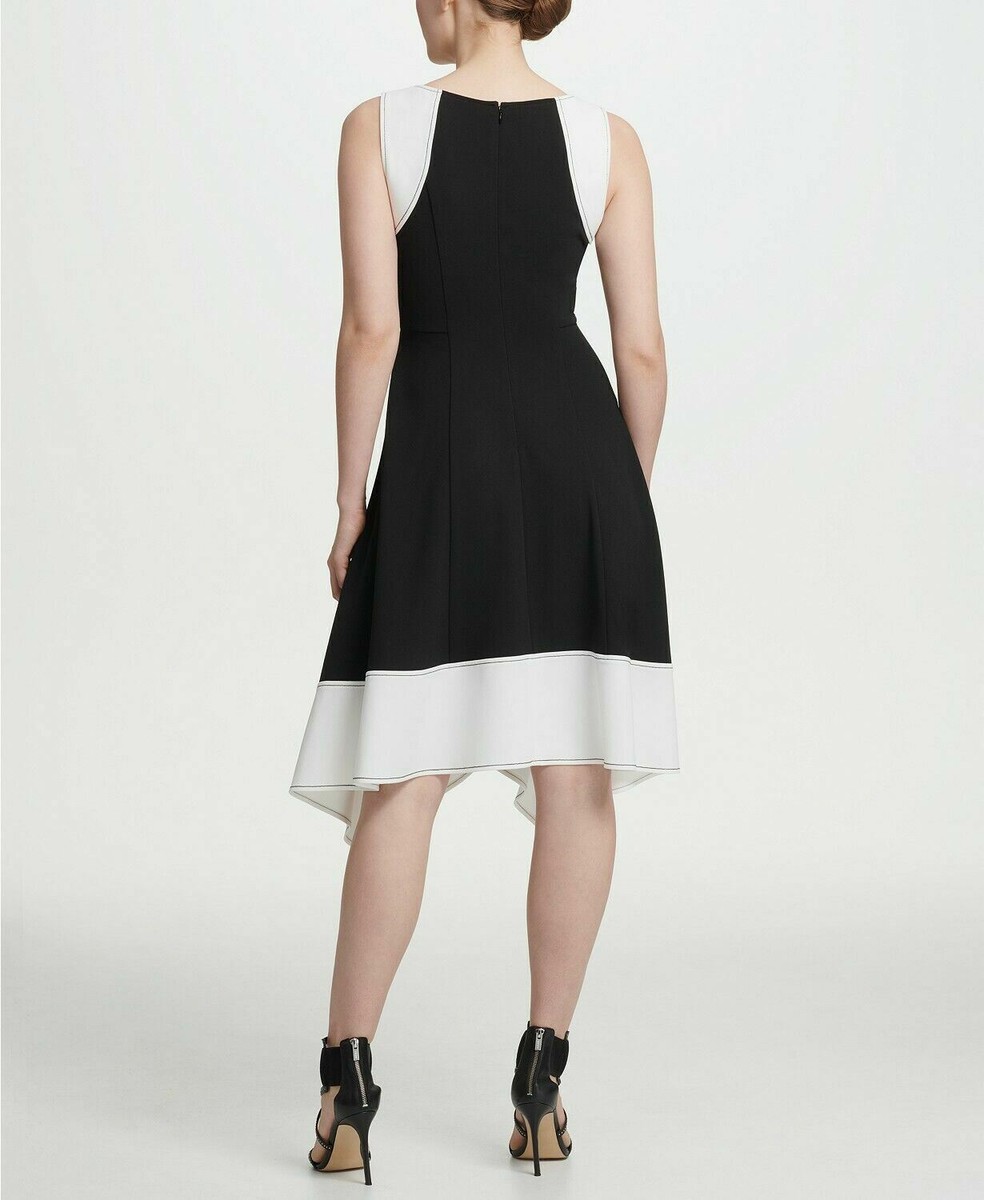 DKNY Womens A-Line Dress Black White Sleeveless Colorblock