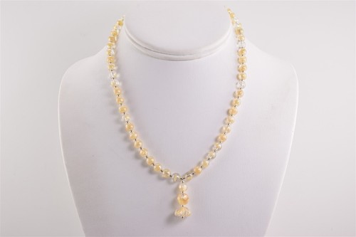 "Collar colgante de plata esterlina con cuentas beige tallada flor 925 de 16" - Imagen 5 de 5