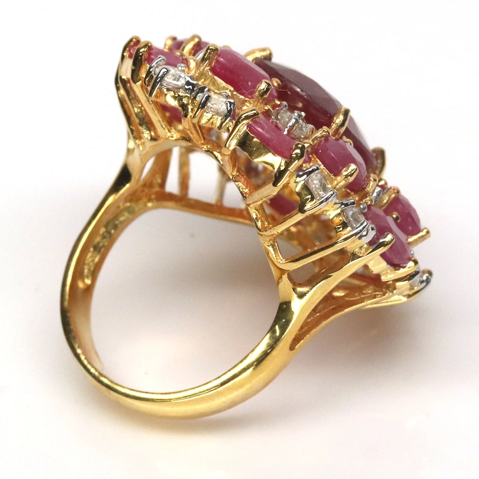 Heated 12 X 15 mm. Red With Pink Ruby & White Zircon Women Ring 925 Silver - Image 4 of 4