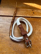 Gently Used Small Then Woven Cream w Leather Ends Belt   28 inches x 0.5 inches