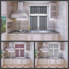 3PC VOILE SHEER WINDOW KITCHEN CURTAIN SILVER GROMMET SEE THROUGH STRIPE DESIGN