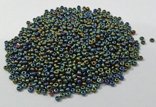 Dark Metallic Green Iris AB Vintage Antique Czech Glass Seed Beads 10/0 BB107-6