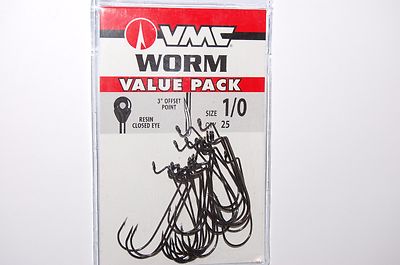 vmc bass plastic worm hook 3 degree offset point resin closed eye 1/0 value pack