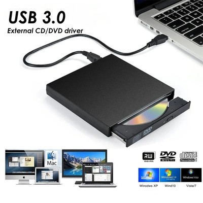 Portable external CD/DVD burner, USB 3.0 for PCs and notebooks