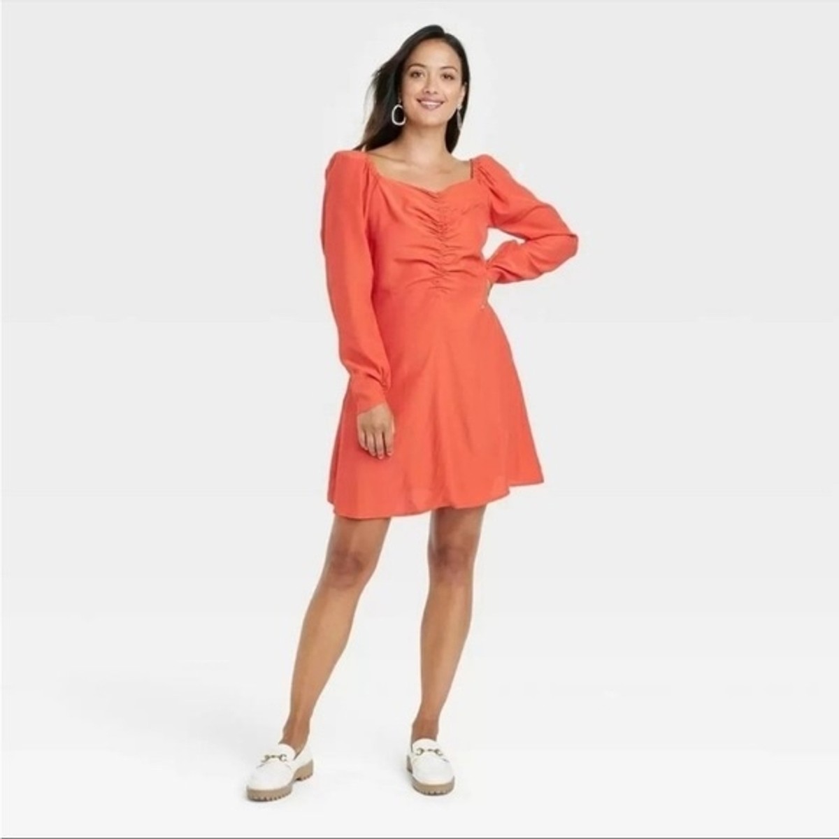 ruched front dress with sleeves ASOS Design - Long Sleeve High Neck Ruched Front Maxi Dress - Women - Polyester/Spandex - 0 US