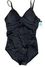 NWT Jantzen One Piece Swimsuit Padded Shelf Bra, Black, 89 - SIZE 16