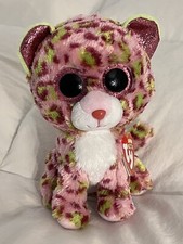 TY Beanie Boos - LAINEY the Leopard Glitter Eyes 6 inch Pink and Green Boo Toy