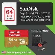 SanDisk 64GB Class10 Extreme Micro SD Micro SDXC MicroSDXC Card 45MB/s* BULK