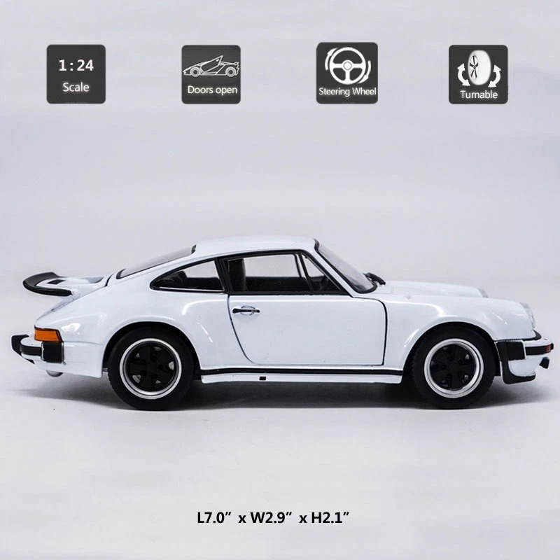 1:24 1974 Porsche 911 Turbo 3.0 Model Car Metal Diecast Vehicle Collection White - Image 2 of 4