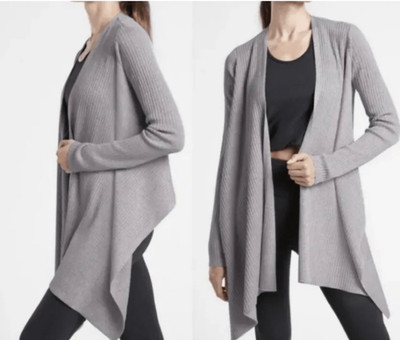 Athleta Solstice Wrap Gray Merino Wool cardigan Sweater Small