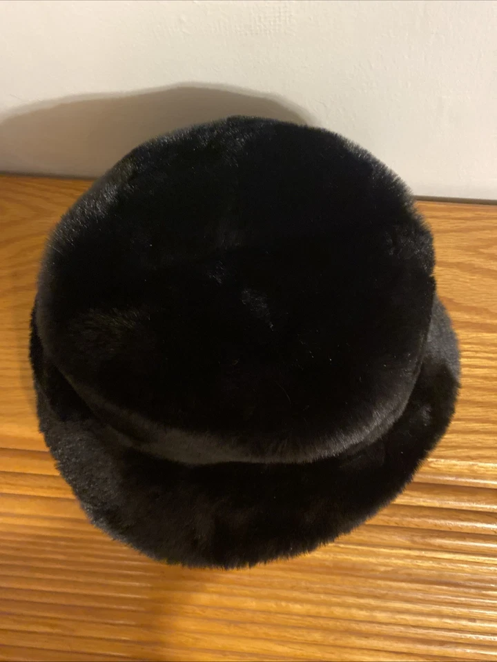 复古 Donna Salyers 极佳毛皮人造毛皮桶帽黑色 — 第 2/4 张图片
