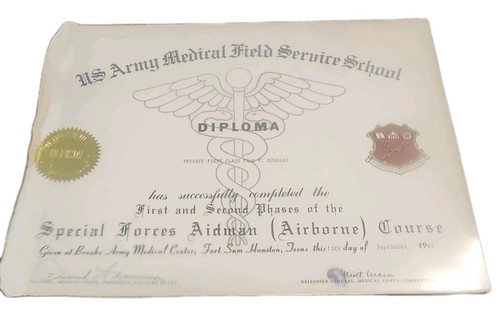 US Army Medical Field Service Special Forces Aidman Diploma Vietnam War