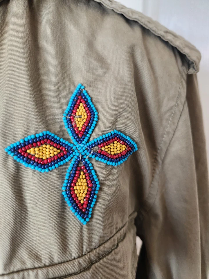 Denim Supply Ralph Lauren Women Military Jacket Khaki Green Beaded Boho Size S * - Image 4 of 4