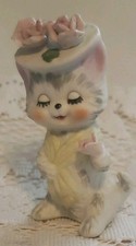 Vtg NAPCO Porcelain Cat Lady Figure Pretty Ki...