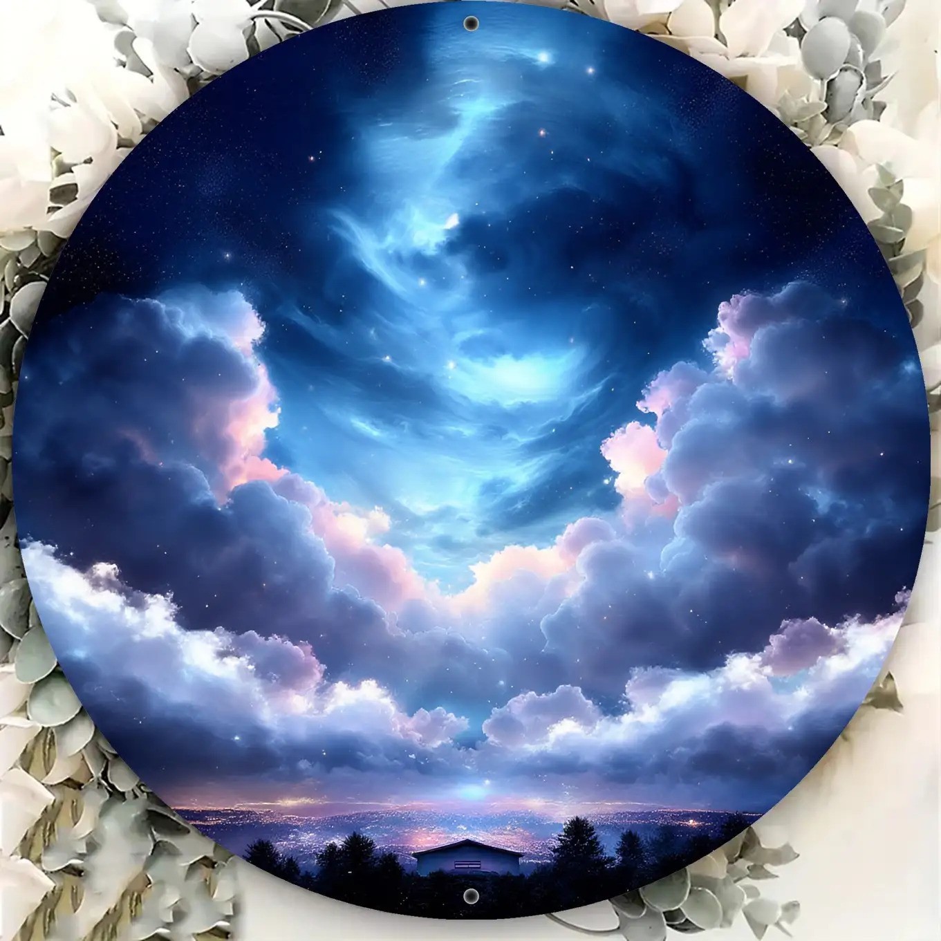8x8 Inch Starry Night Milky Way Round Metal Wall Decor